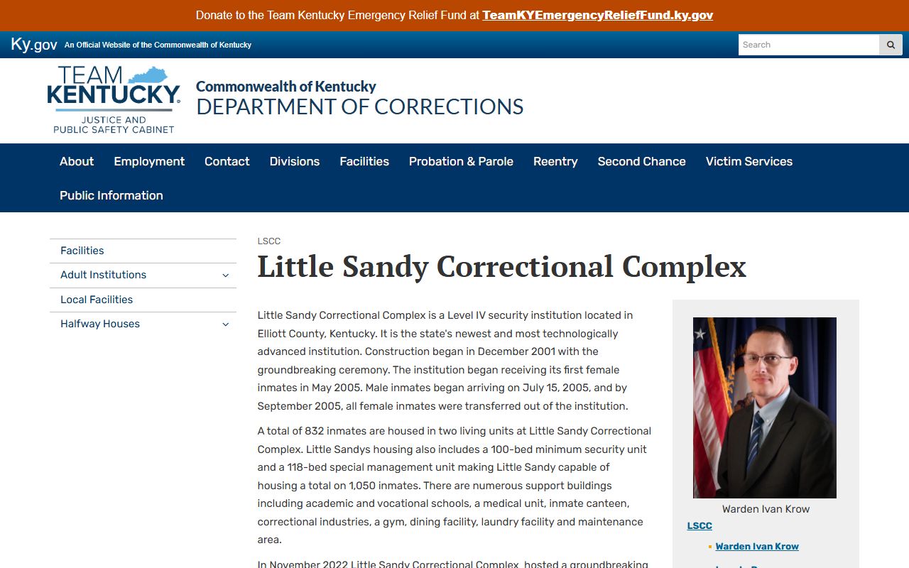 Little Sandy Correctional Complex Elliott County inmate population page