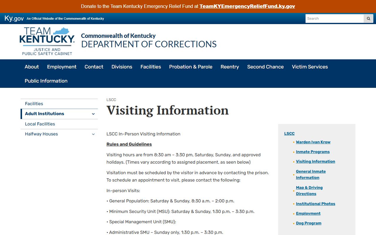 Little Sandy Correctional Complex visitation schedule and rules